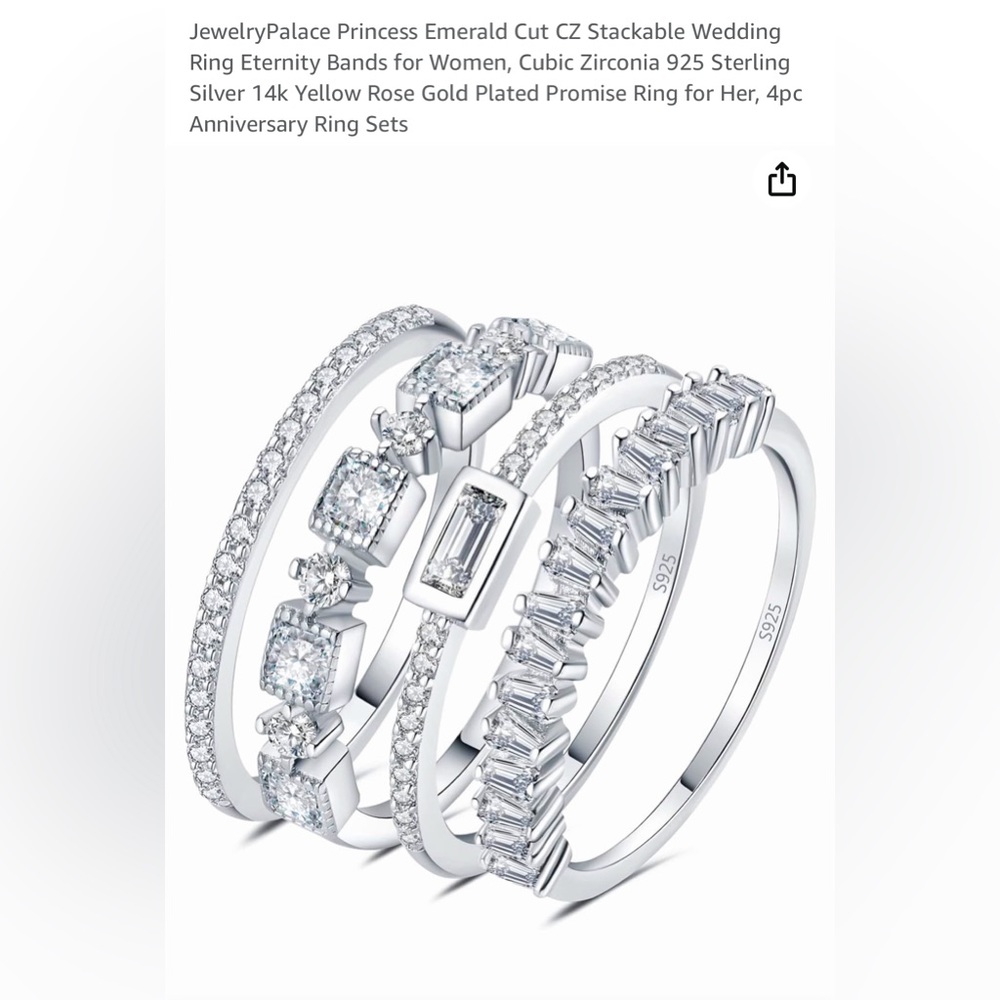 Precious stackable ring, 925 sterling silver, 4pc, size 12